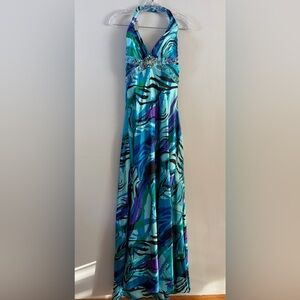 Deb Dress Shop Y2K  Turquoise & Purple Jeweled Dress Junior Size 11/12